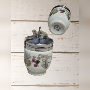 White Porcelain Jar with Silver Lid and Berry Design